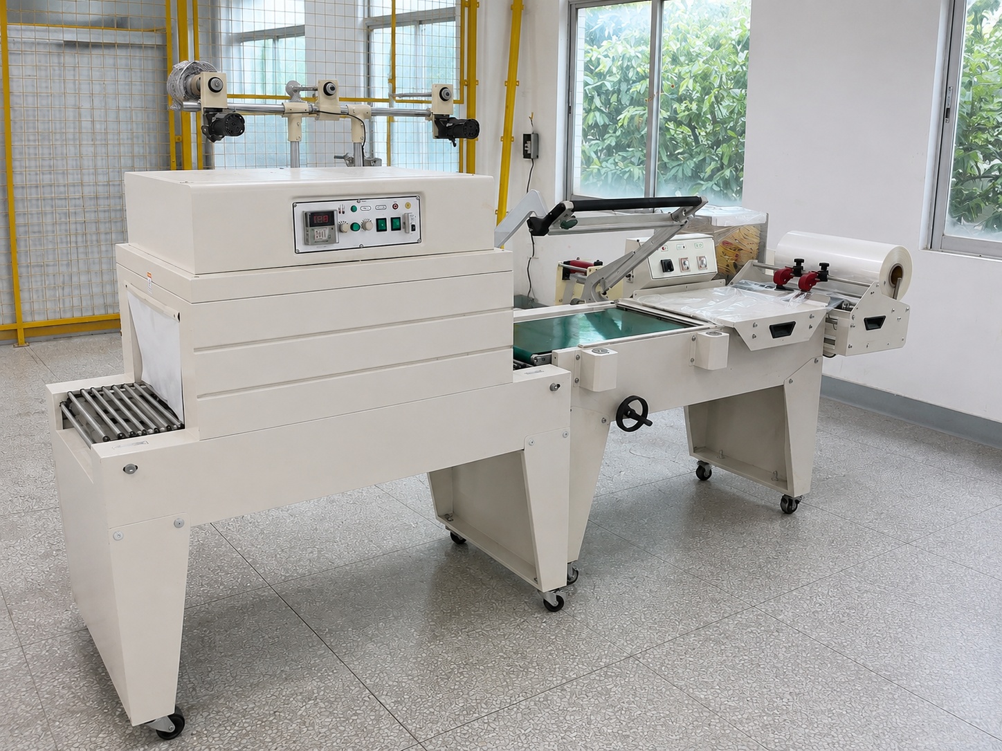 Protective film packaging equipment in a bright workshop