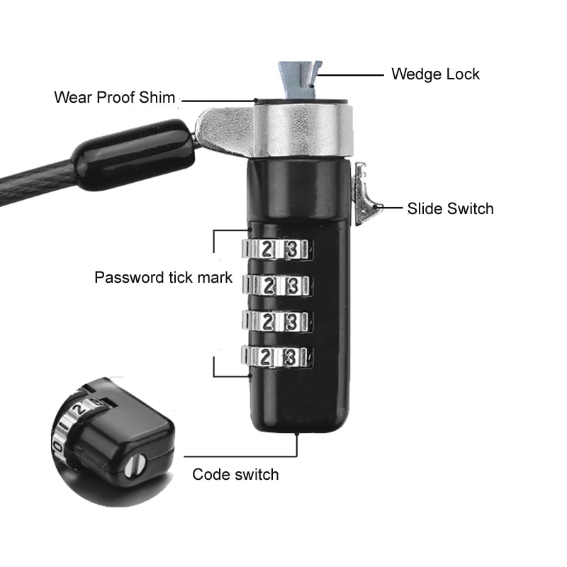 Dell-Compatible Laptop Combination Cable Lock, construction view 1