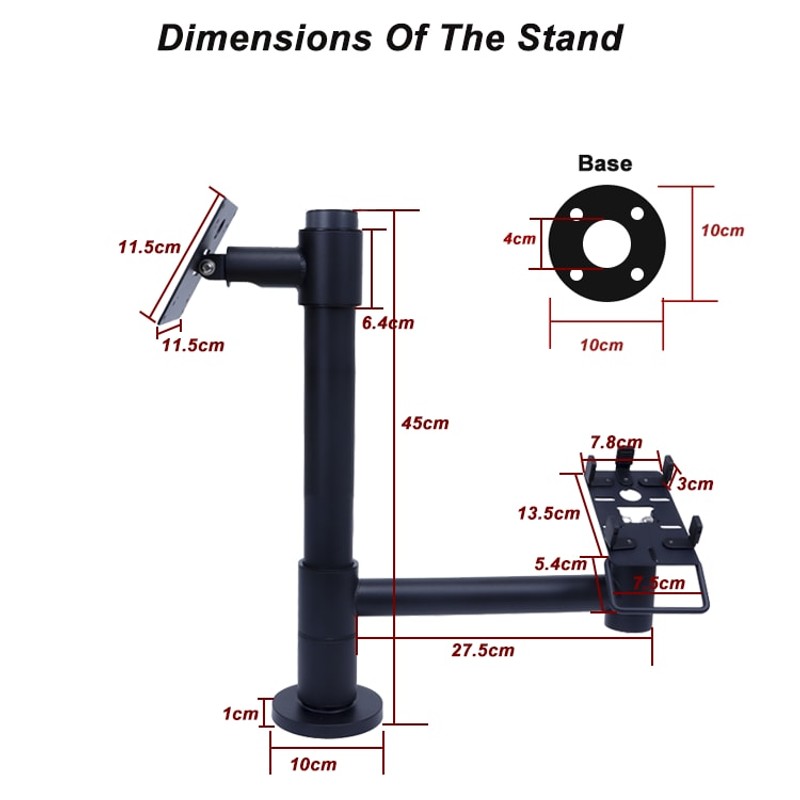 Height-Adjustable VESA POS Stand, dimensions view 1
